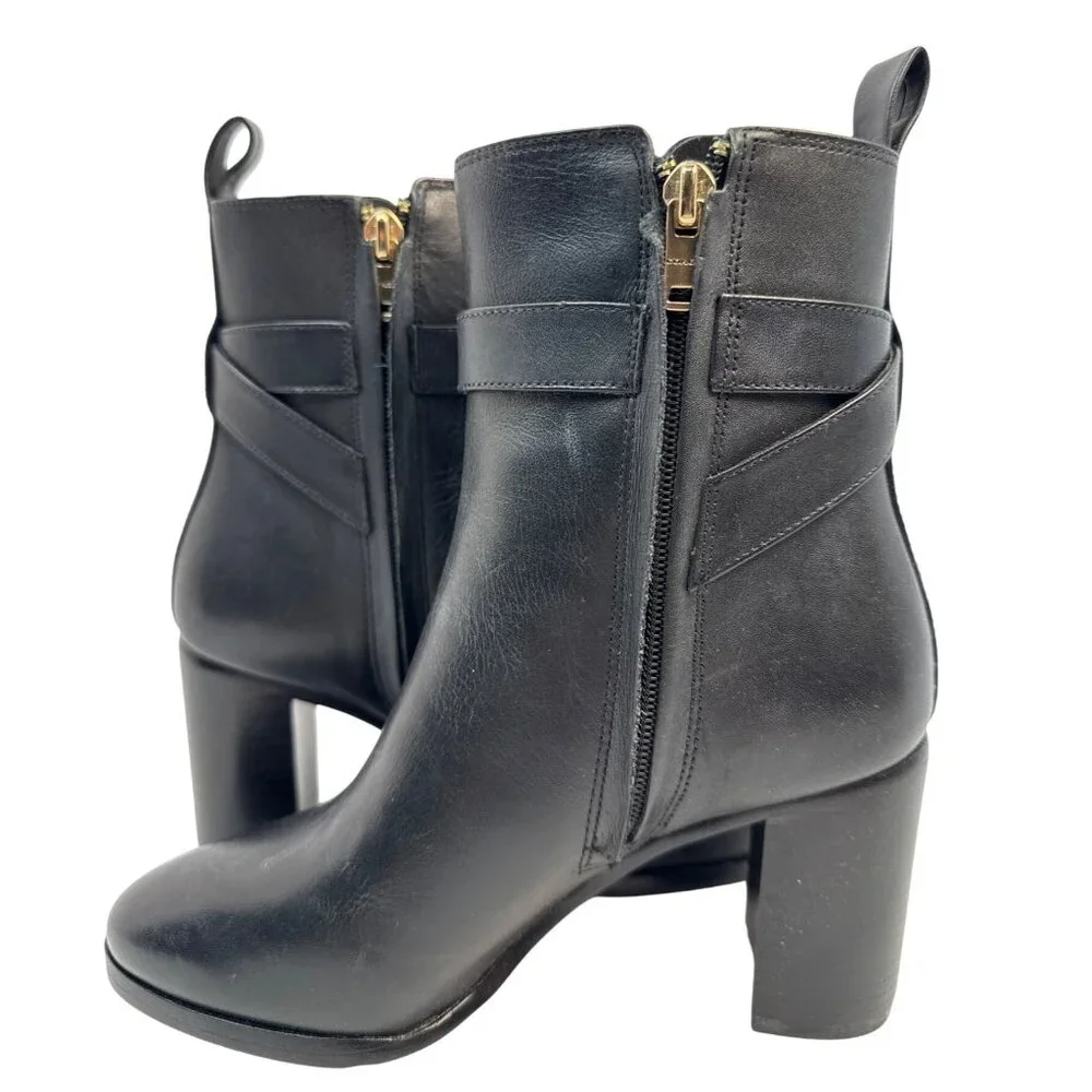 COACH‎ Olivia Black Leather Bootie Block Heel Women's Size 5B